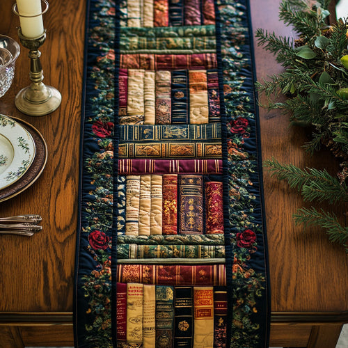 Antique Bookshelf WJ1005025CL Quilted Table Runner