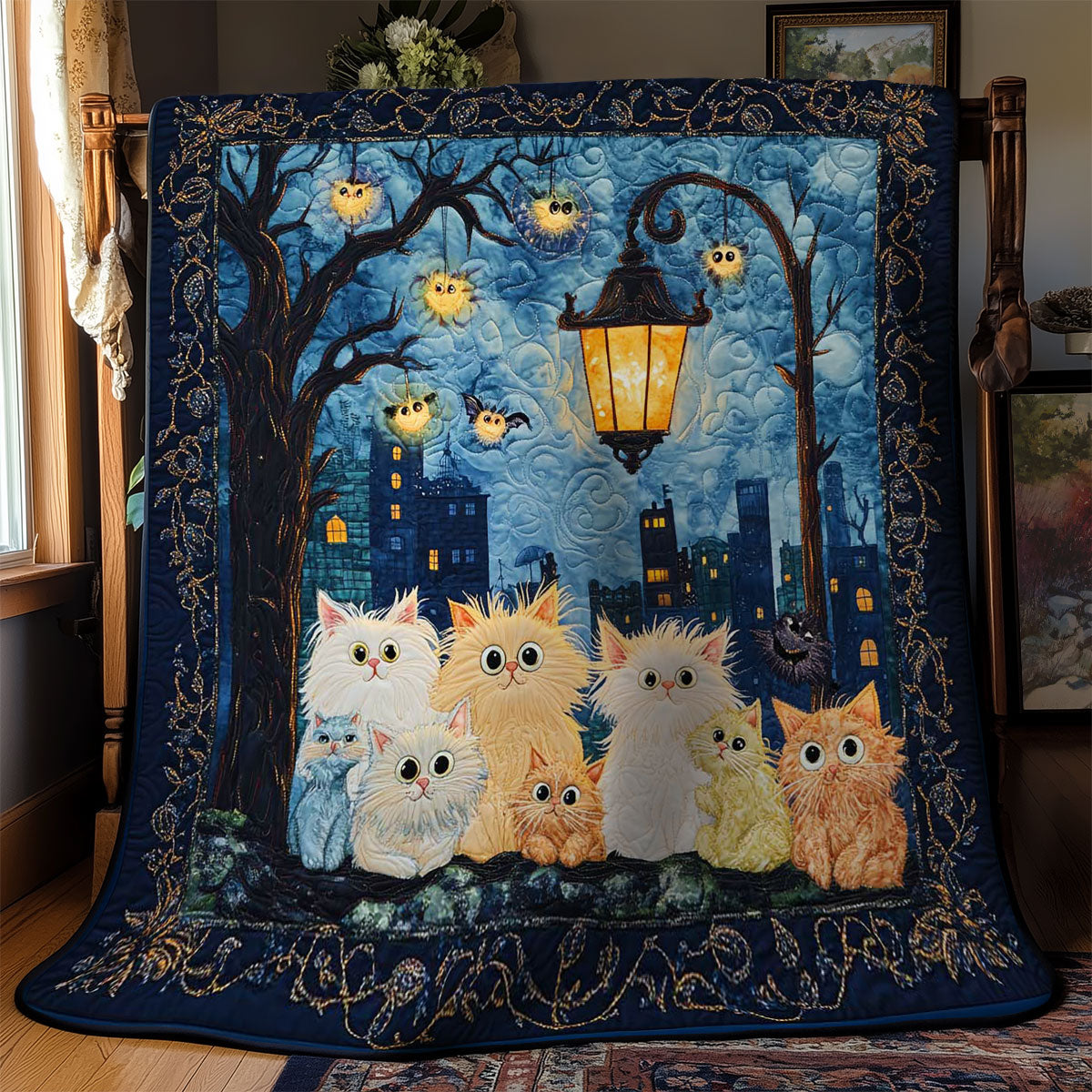 Silly Cat Spooky Night WN1103045CL Quilt