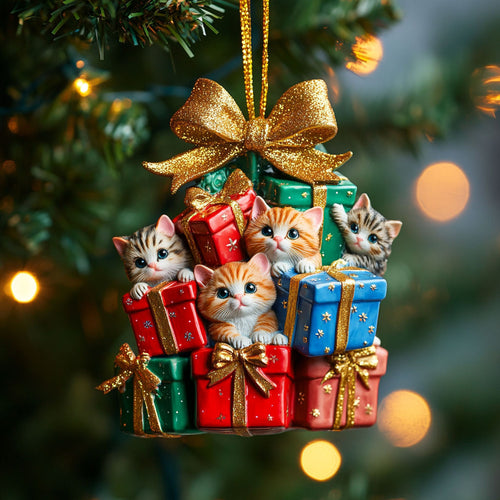 Gift Box Cat Christmas WN0811048CL Christmas Ornament