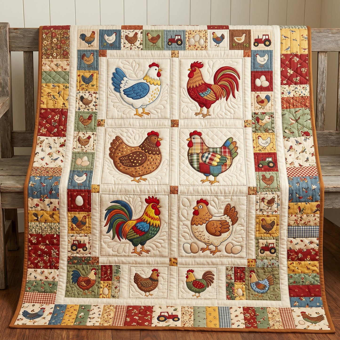 Colorful Chickens XR1604013CL Quilt