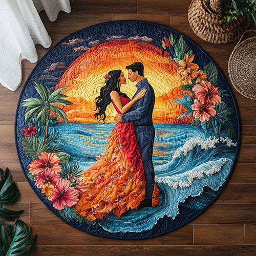 Romantic Sunset Couple WJ0407048CL Quilted Round Mat