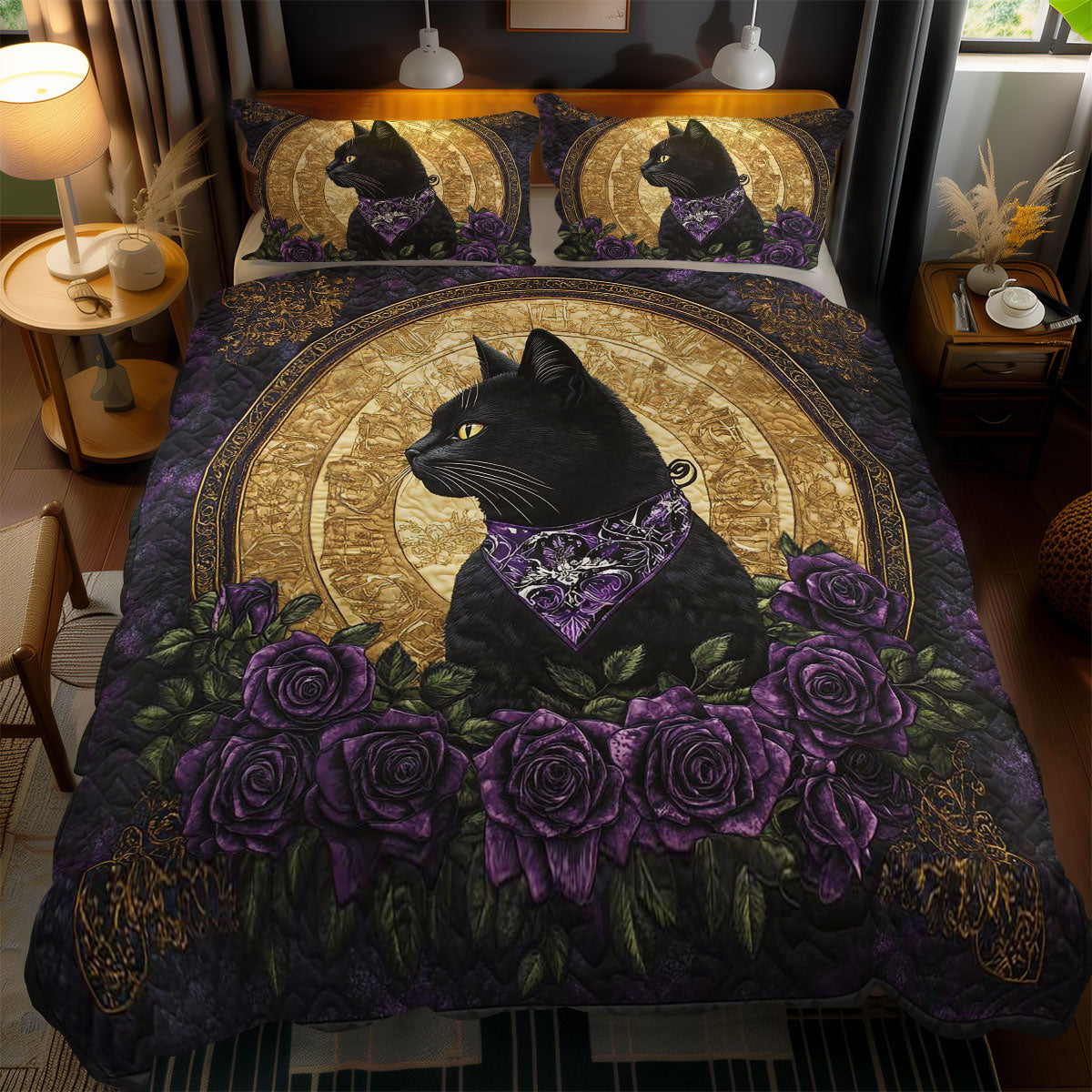 Dark Rose Cat WN0803084CL Duvet Cover Set