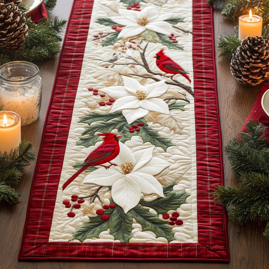 Cardinal And White Poinsettia XR1210018CL Quilted Table Runner