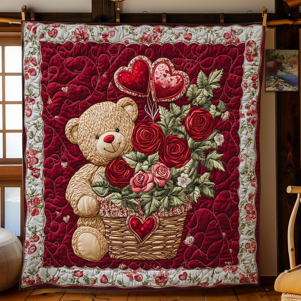 Romantic Bear Blooms WN0801022CL Quilt