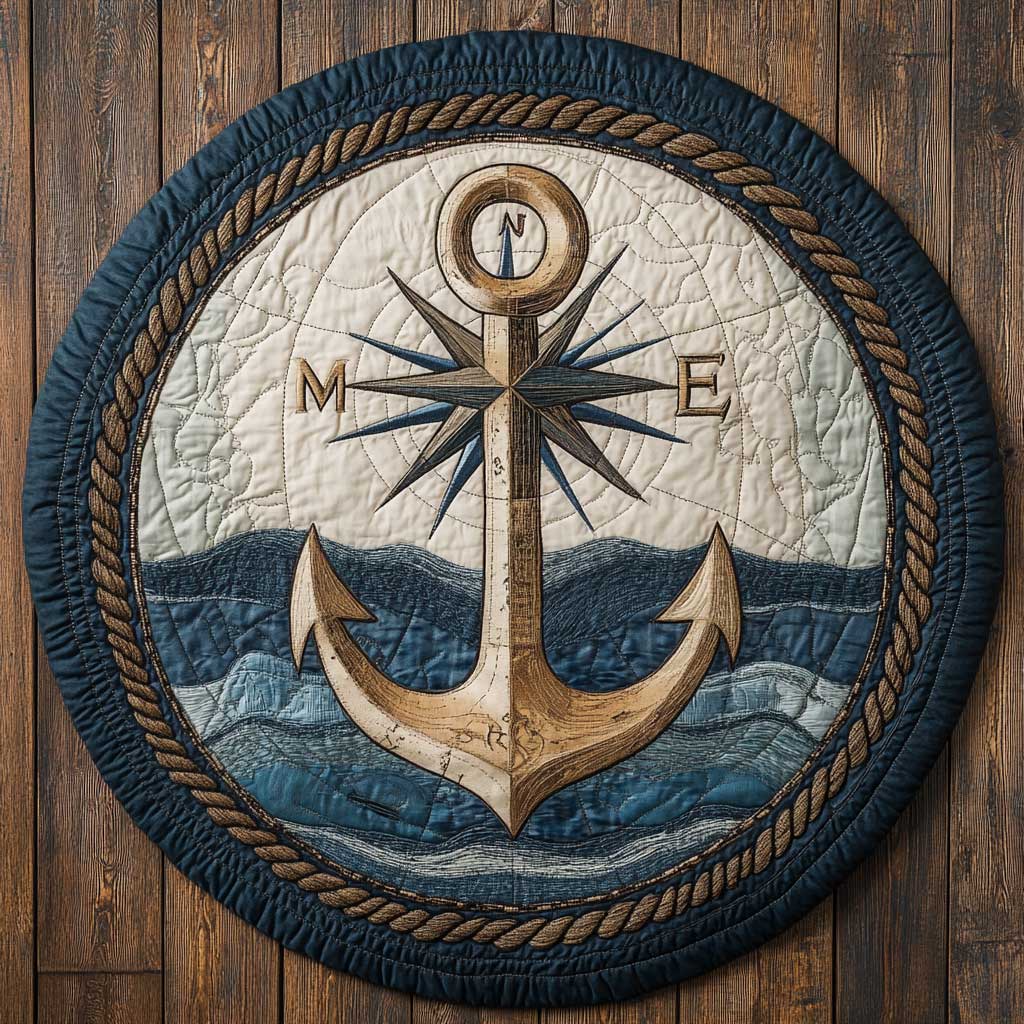 Rustic Anchor WN0705046CL Quilted Round Mat