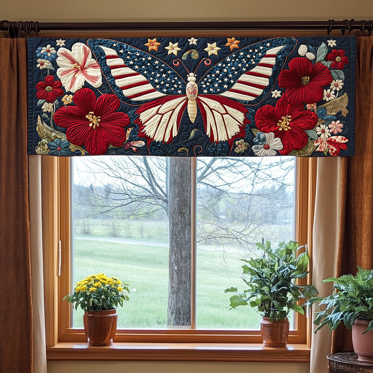 Patriotic Butterfly WJ1006027CL Quilted Valance