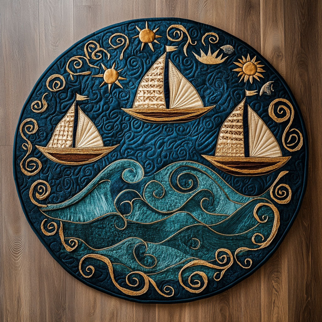 Sailboat Sun Swirl WN2006037CL Quilted Round Mat
