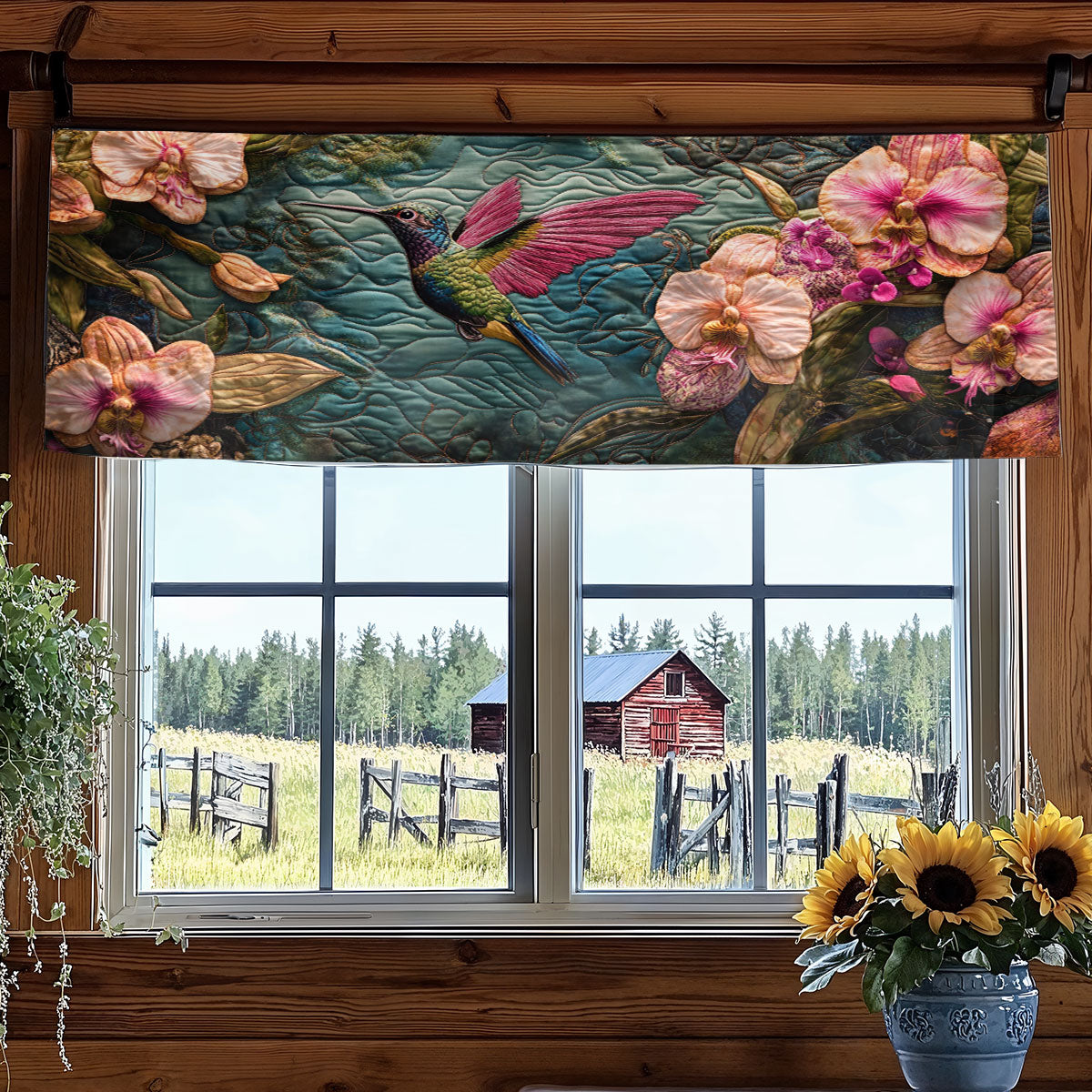 Hummingbird Garden WN1706050CL Quilted Valance