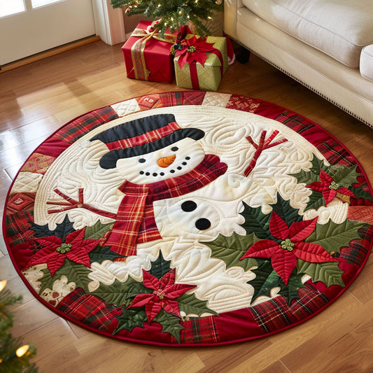 Snowman Poinsettia CW2410046CL Quilted Round Mat