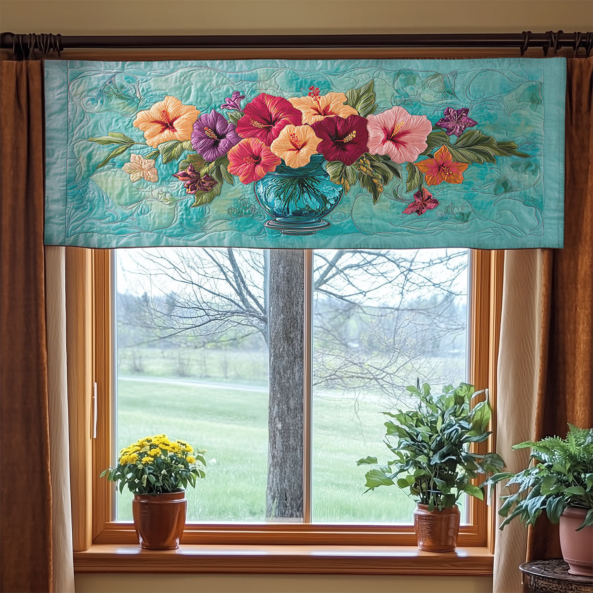 Hibiscus Island Light WN1906046CL Quilted Valance