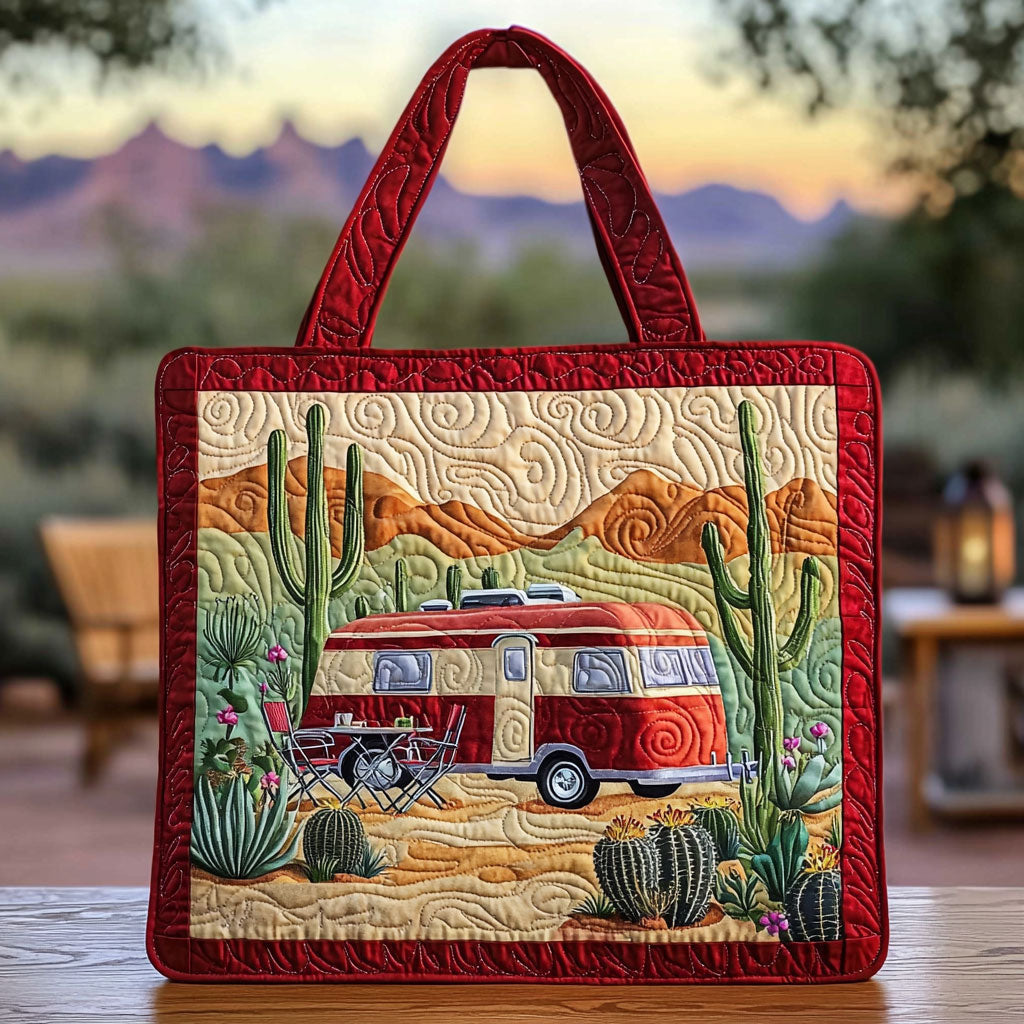 Camping In Desert QA1312014CL Quilted Tote Bag