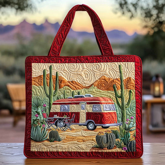 Camping In Desert QA1312014CL Quilted Tote Bag