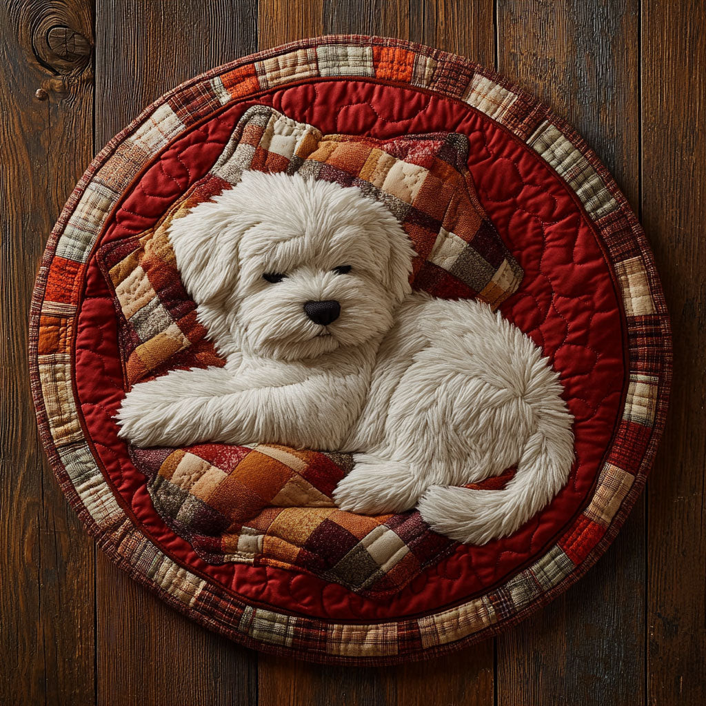 Snuggly Bichon Frise WN0907069CL Quilted Round Mat