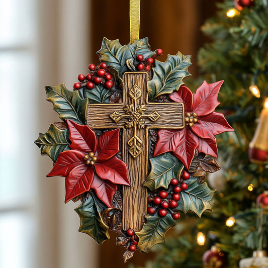 Poinsettia Cross CW1012055CL Christmas Ornament