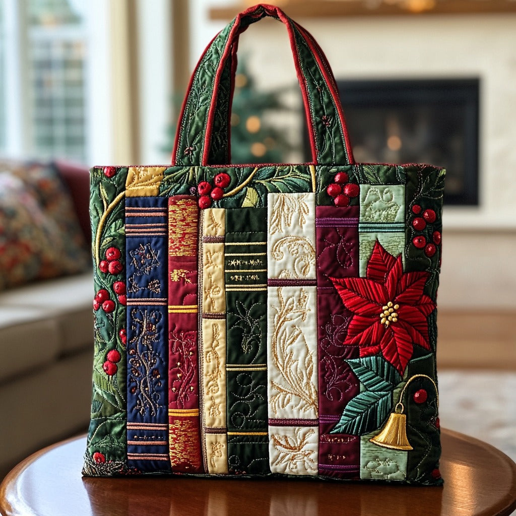 Christmas Vintage Books XR1011030CL Quilted Tote Bag