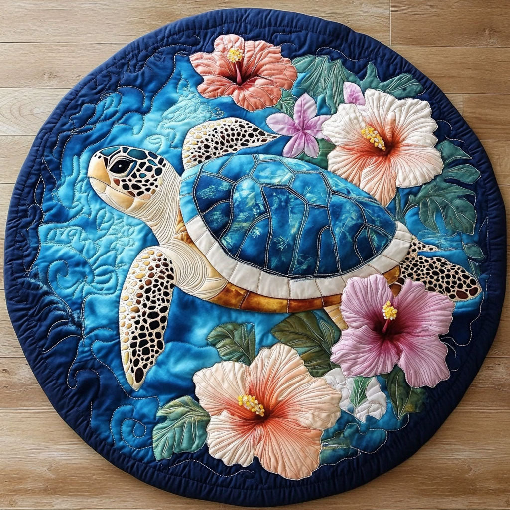 Ocean Bloom Turtle KL0212006CL Quilted Round Mat