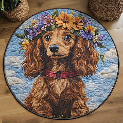 Floral Sausage Pup WJ1406041CL Quilted Round Mat