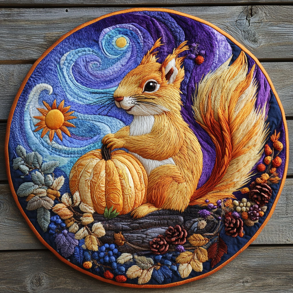 Pumpkin And Starry Squirrel WN2605056CL Quilted Round Mat