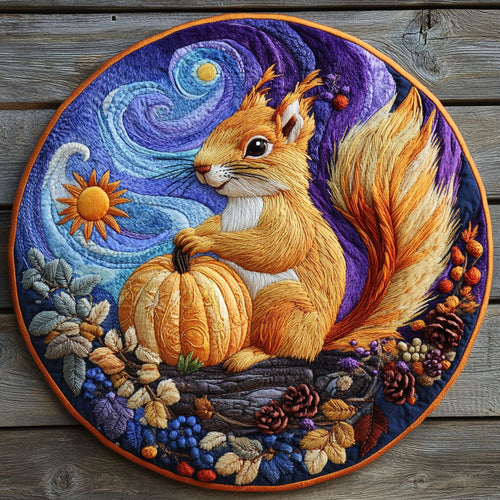 Pumpkin And Starry Squirrel WN2605056CL Quilted Round Mat