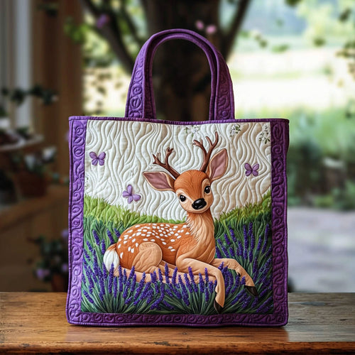 Deer In Lavender Garden QA0312015CL Quilted Tote Bag