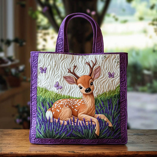 Deer In Lavender Garden QA0312015CL Quilted Tote Bag