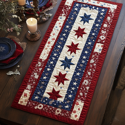 Red And Blue Sky XR2504003CL Quilted Table Runner