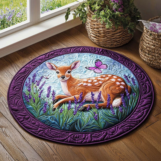 Deer In Lavender Garden QA0312007CL Quilted Round Mat