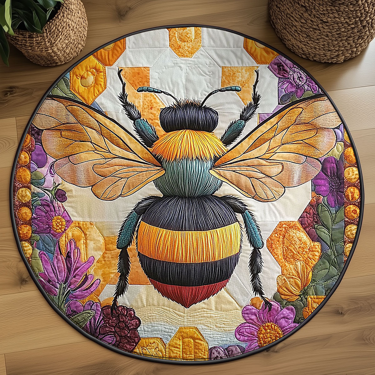 Flower Golden Hive WJ2805026CL Quilted Round Mat