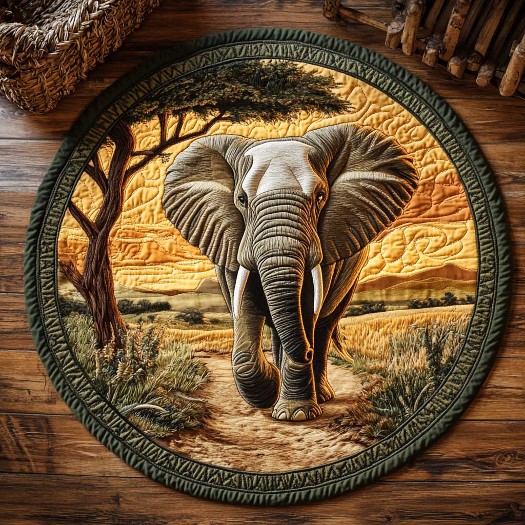 Golden Sunset Elephant WN1903048CL Quilted Round Mat