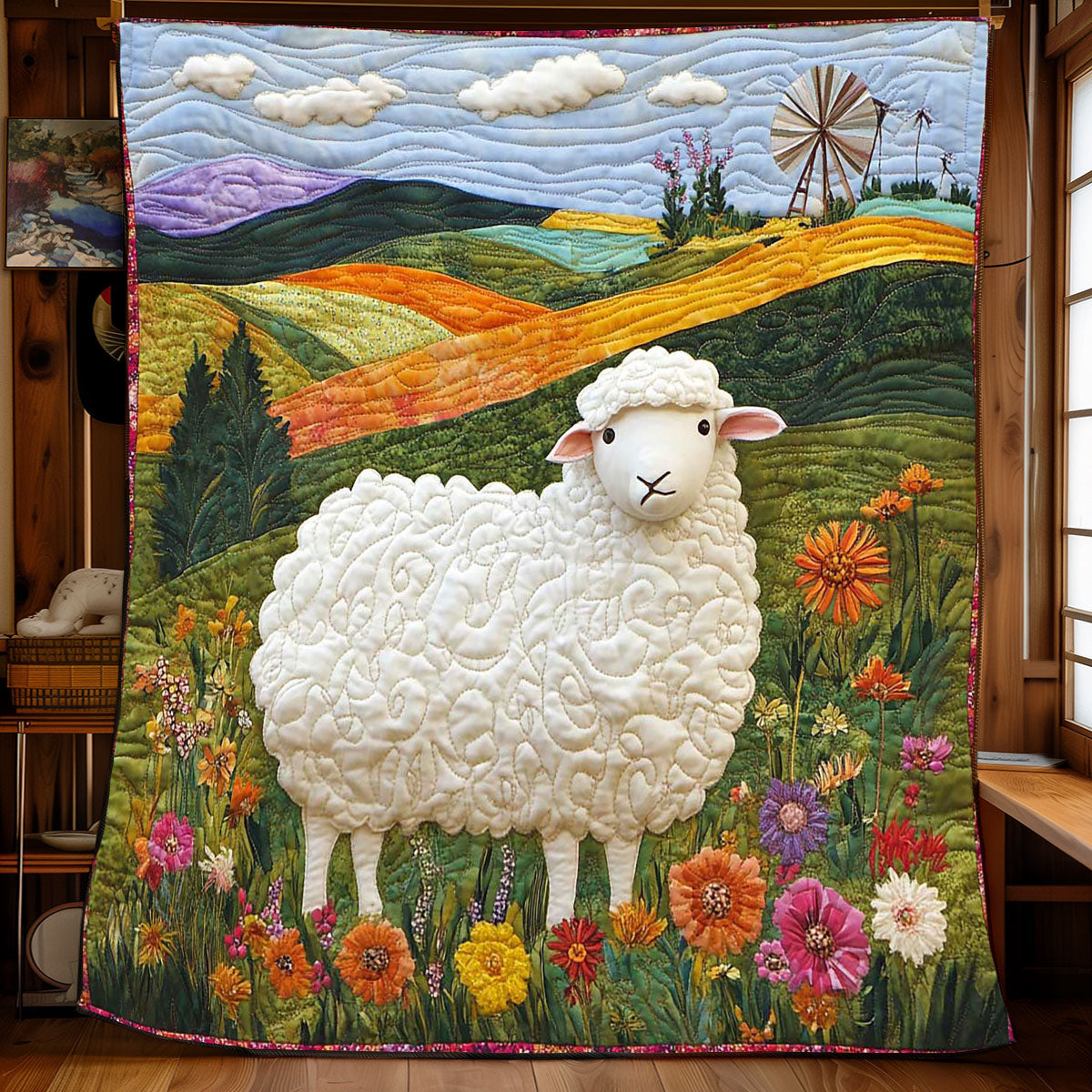 Little Floral Sheep WP2301003CL Quilt