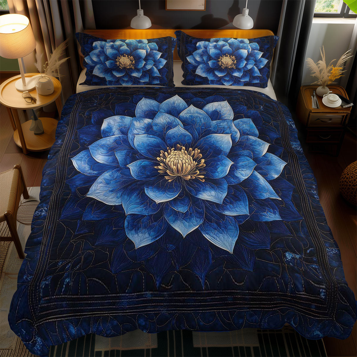 Indigo Petal Flower WN1103124CL Duvet Cover Set