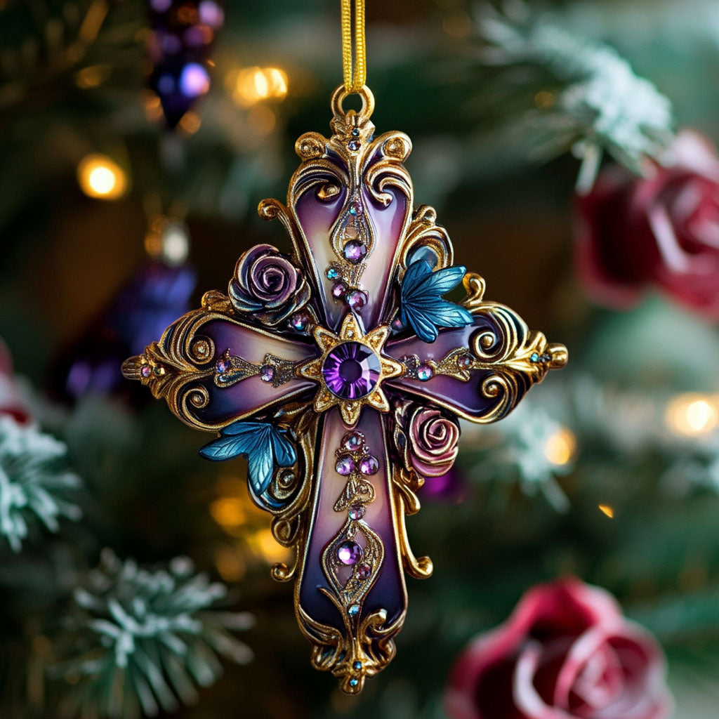 Purple Jewel Cross CW1012058CL Christmas Ornament