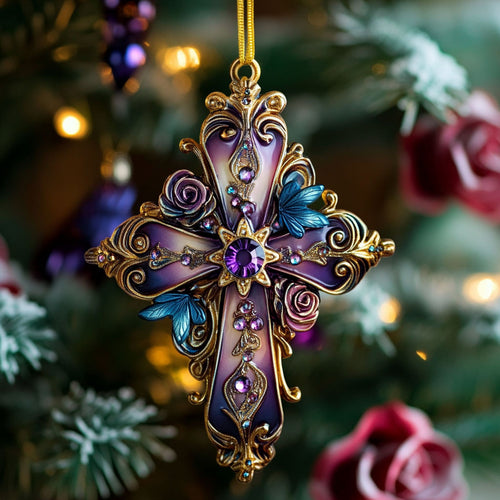 Purple Jewel Cross CW1012058CL Christmas Ornament