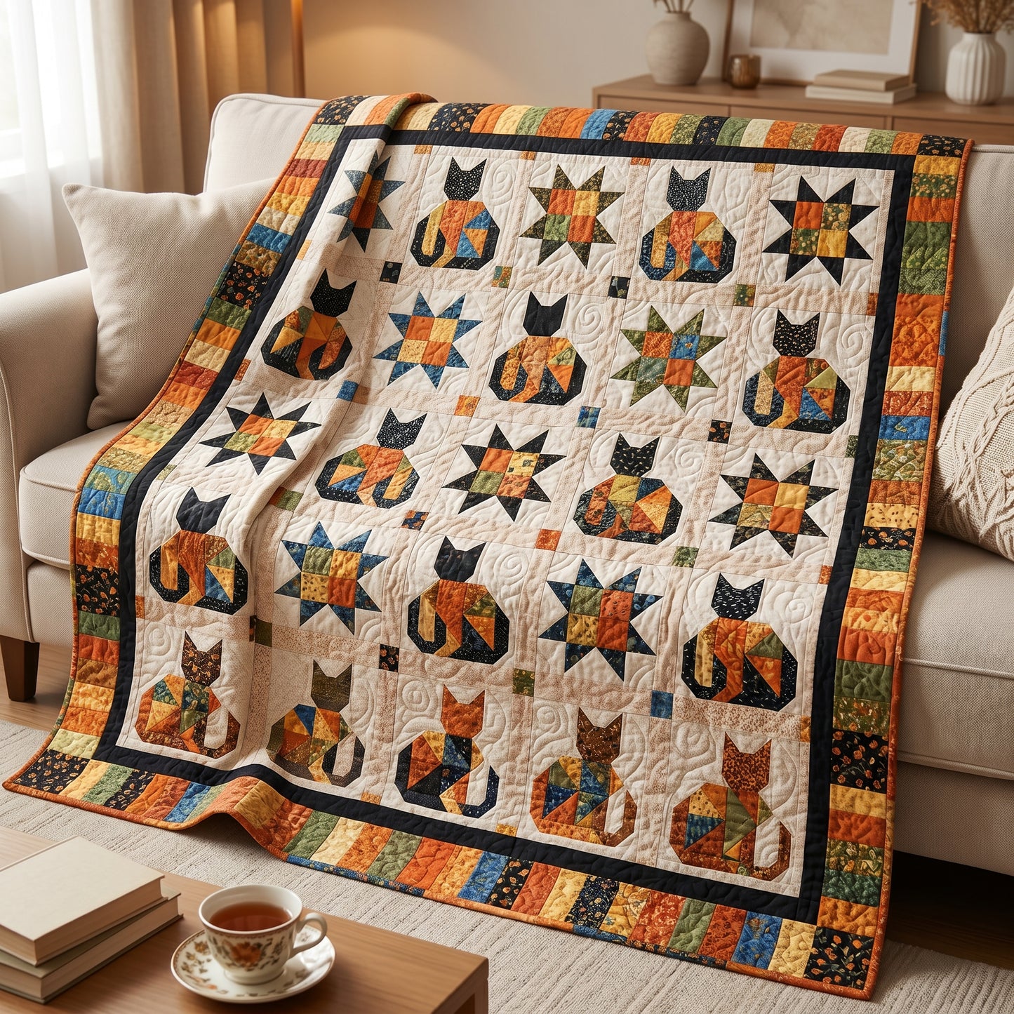 Cat Patchwork XR1704023CL Quilt