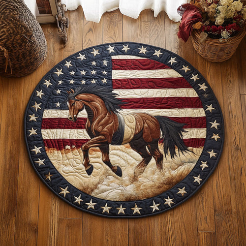 Patriotic Horse WJ1106044CL Quilted Round Mat