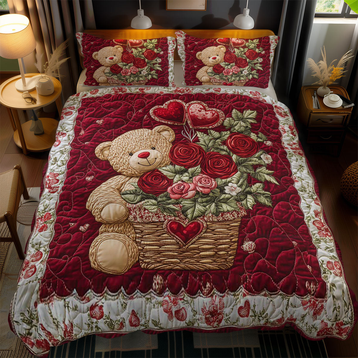 Romantic Bear Blooms WN0801097CL Duvet Cover Set