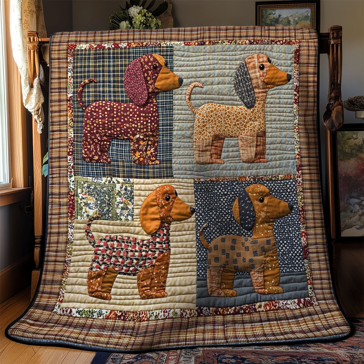 Dachshund Folk Art WN1103033CL Quilt