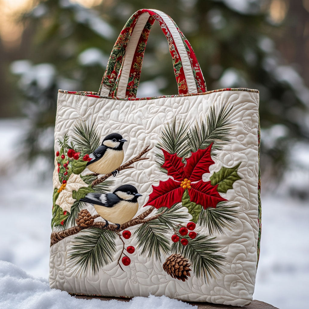 Red Bloom Chickadee WN2210049CL Quilted Tote Bag