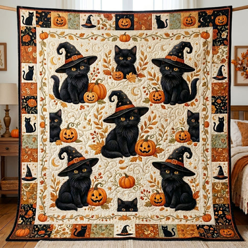 Witchy Pumpkin Kittens WN0705032CL Quilt