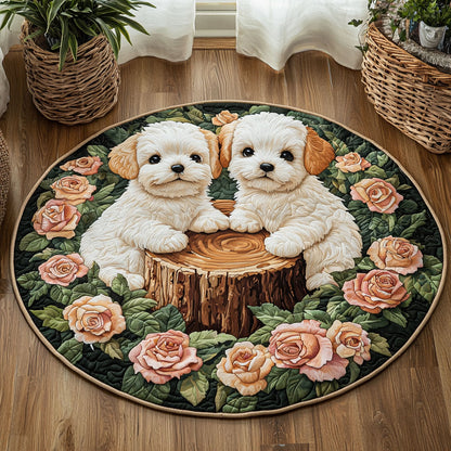 Dogs In Rose Garden QA0801016CL Quilted Round Mat