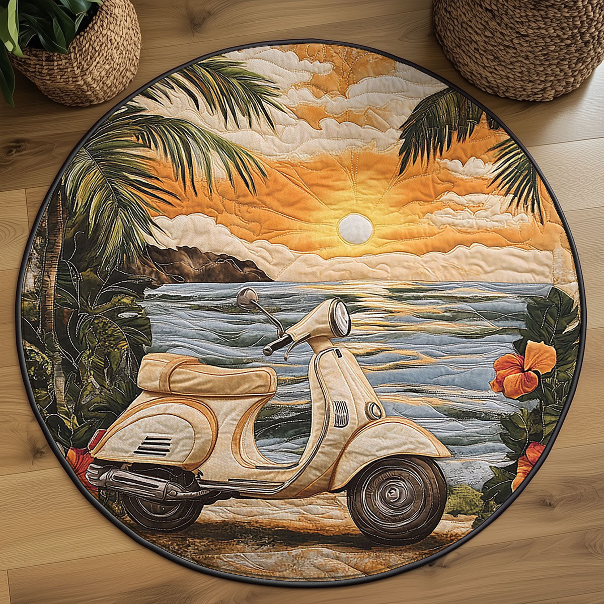 Vintage Coastal Scooter WJ0507051CL Quilted Round Mat