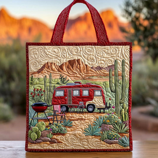 Camping In Desert QA1312012CL Quilted Tote Bag
