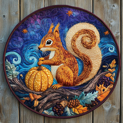 Pumpkin Squirrel Charm WN2605058CL Quilted Round Mat