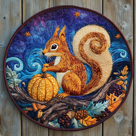 Pumpkin Squirrel Charm WN2605058CL Quilted Round Mat