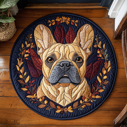 Fall Frenchie Dog WP2204085CL Quilted Round Mat