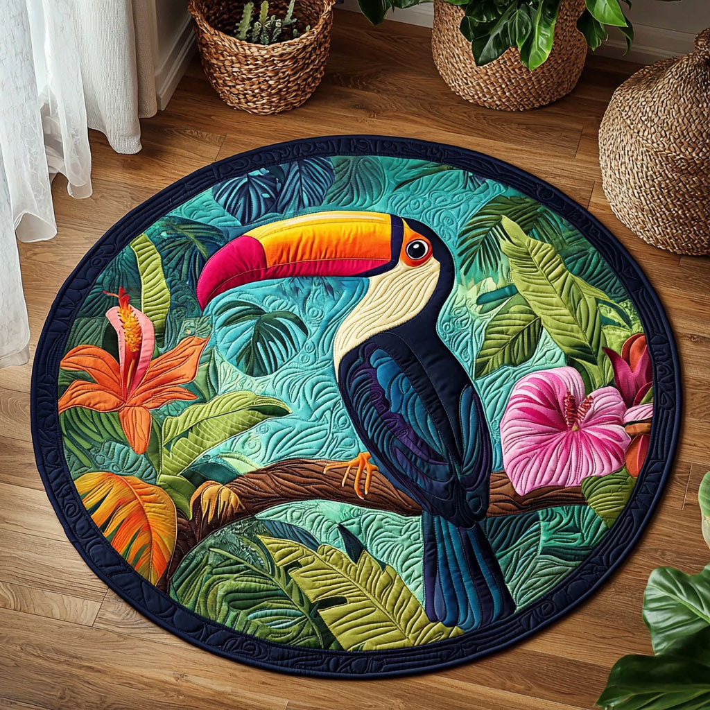 Vibrant Tropical Toucan QA0712022CL Quilted Round Mat