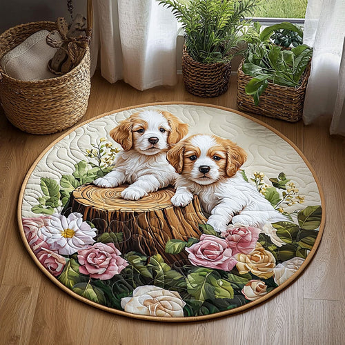 Dogs In Rose Garden QA0801013CL Quilted Round Mat