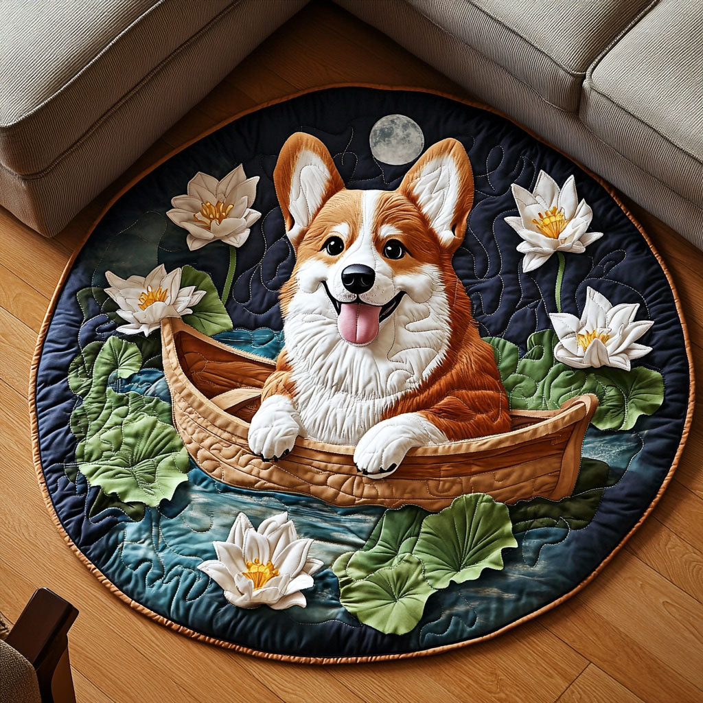 Night Corgi Garden KL0901040CL Quilted Round Mat