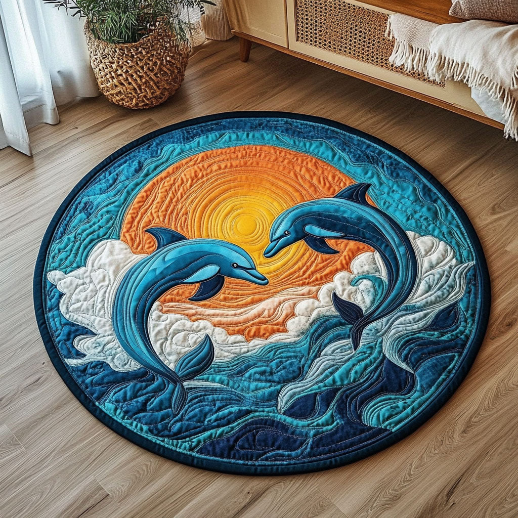 Dolphin Love at Sunset KL1612028CL Quilted Round Mat