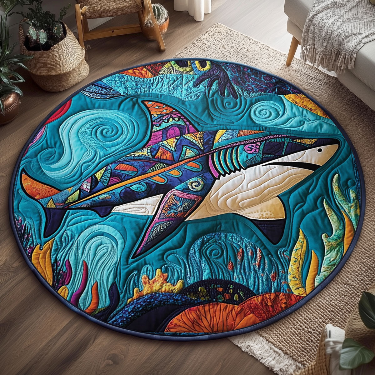 Whimsical Shark WJ1505029CL Quilted Round Mat